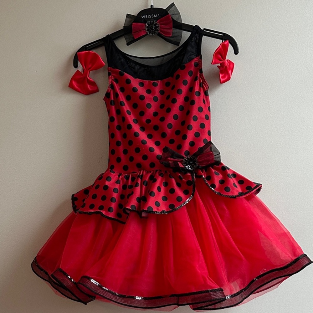 Weissman red and black polka dot dance costume tutu